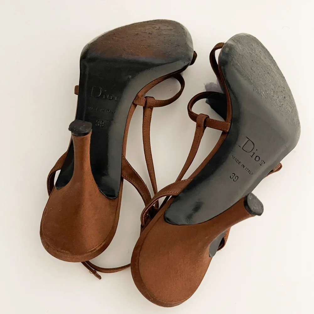 Christian Dior 2000's Brown & Blue Flower Sandal Heels (US 9